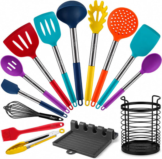 HOTEC Silicone Kitchen Cooking Utensils Set, 14pcs Multicolor