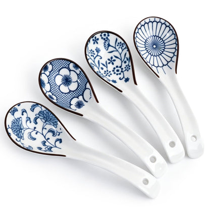 DOWAN Soup Spoons, Ceramic Asian Soup Spoons, White Japanese Spoon Large for Ramen Pho Wonton Dumpling Miso, Deep Oval Hook Design, Set of 4 (4, Soft white)