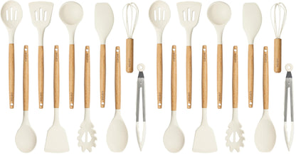 CAROTE 10-Piece Kitchen Utensils Set with Wood Cool-Touch Handles, Cream