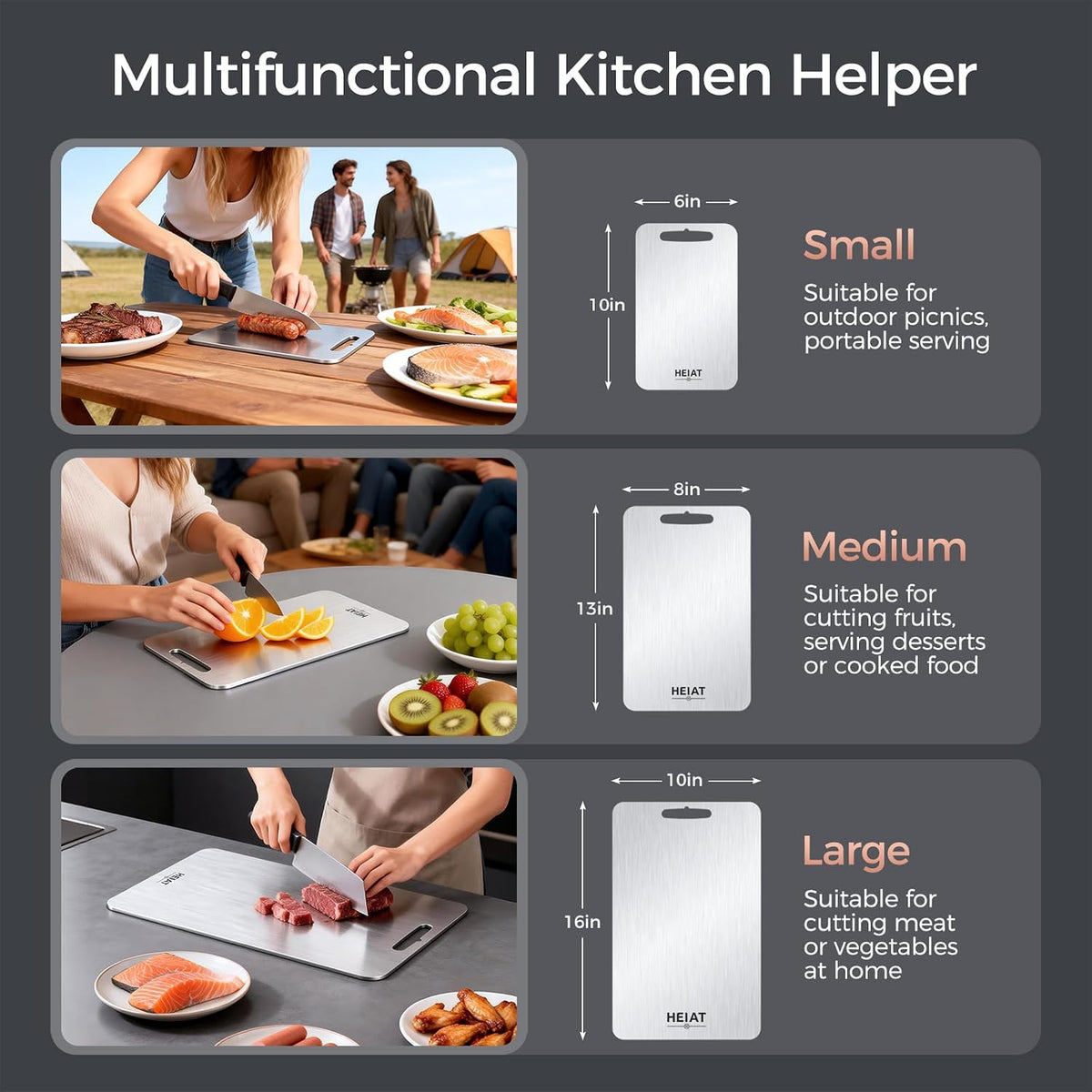 Titanium Cutting Board 3-Piece Set, 100% Pure Titanium Cutting Boards for Kitchen,Double-Sided Chopping Boards for Everyday Meal Prep