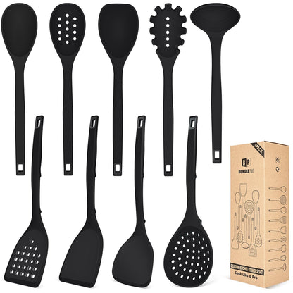 BUNDLEPRO Silicone Cooking Utensils Set, 9 Pcs Kitchen Utensils, One-Piece