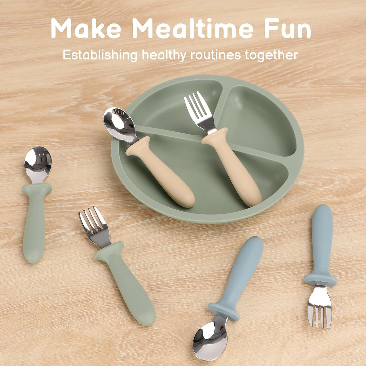 Eascrozn Toddler Utensils, 6 Pack Children Safe Forks and Spoons Set