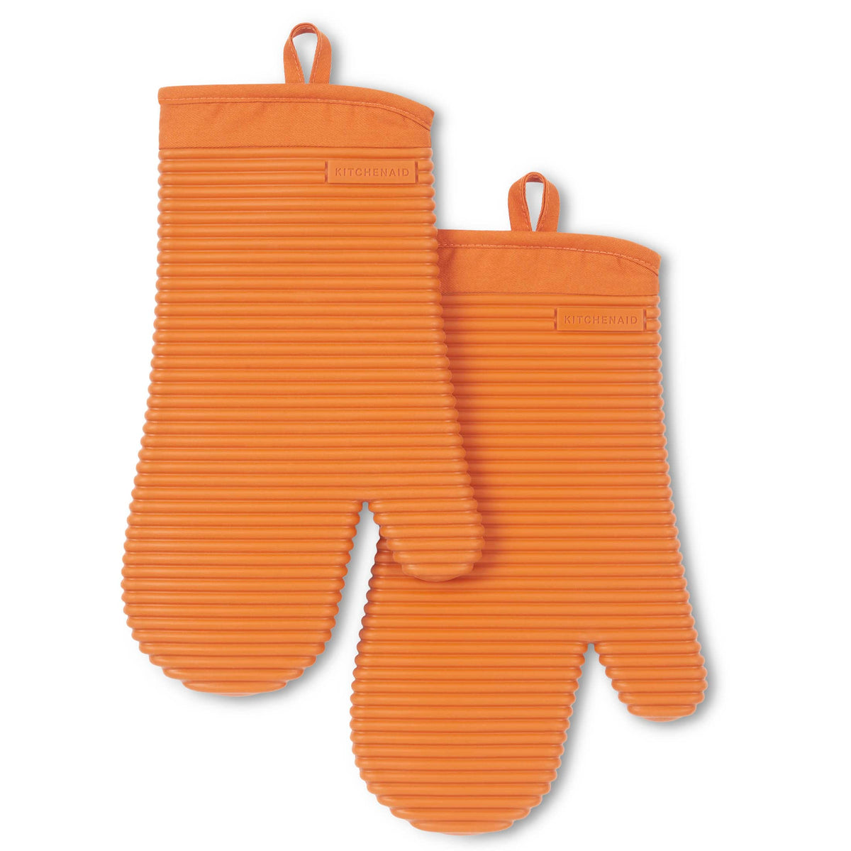 KITCHENAID Ribbed Soft Silicone Oven Mitt 2-Pack Set, 7.5"x13", Milkshake Tan