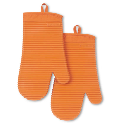 KITCHENAID Ribbed Soft Silicone Oven Mitt 2-Pack Set, 7.5"x13", Milkshake Tan