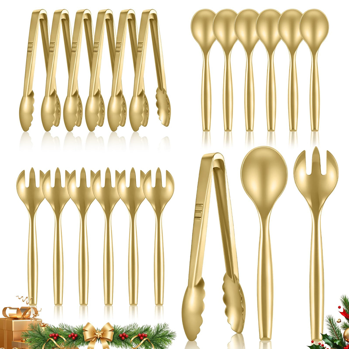 Mwellewm Plastic Serving Utensils Set, Disposable Tongs Spoons for Buffet