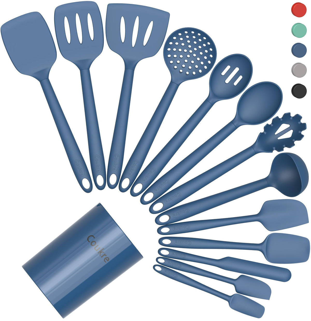 Coukre Silicone Kitchen Cooking Utensils Set, Heat Resistant, 14-Piece