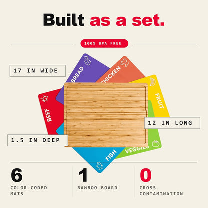 Bamboo Cutting Board Set with 6 Mats, Wood Cutting Boards for Kitchen