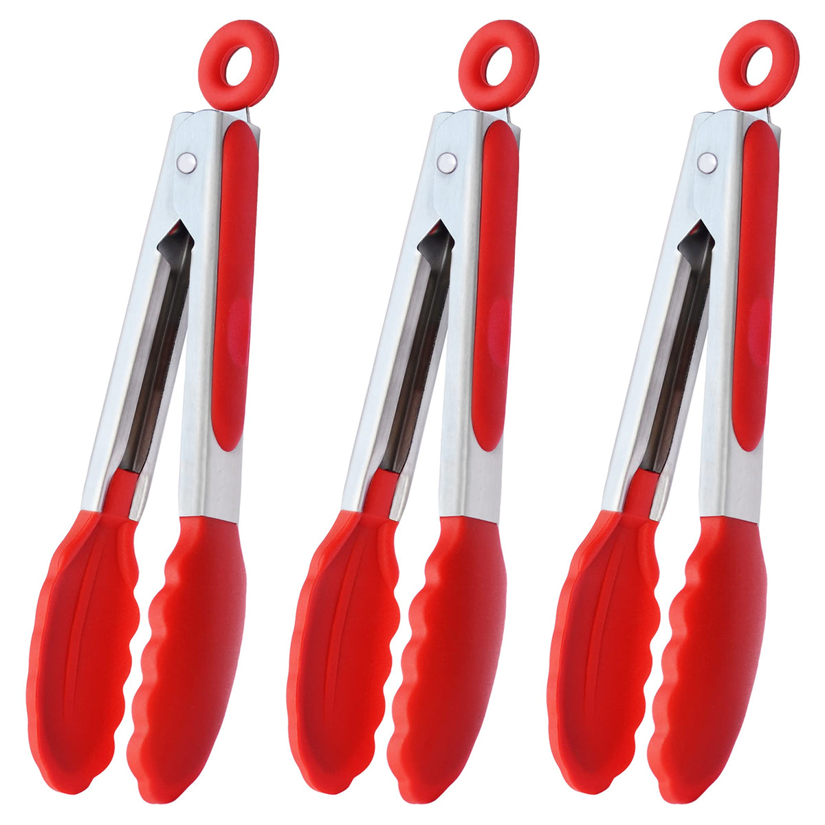 HINMAY Small Silicone Tongs 7-Inch Mini Serving Tongs, Set of 3 (Black Gray White)