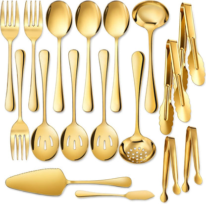 Mwellewm 17Pc Gold Serving Utensils, Stainless Steel Heavy Duty Serving Set