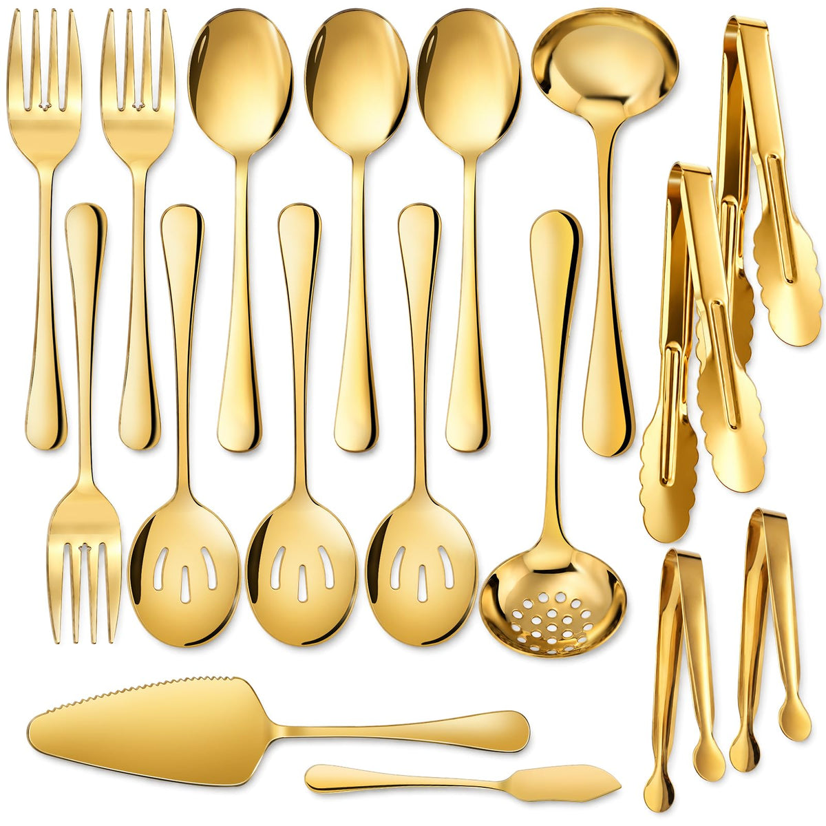 Mwellewm 17Pc Gold Serving Utensils, Stainless Steel Heavy Duty Serving Set
