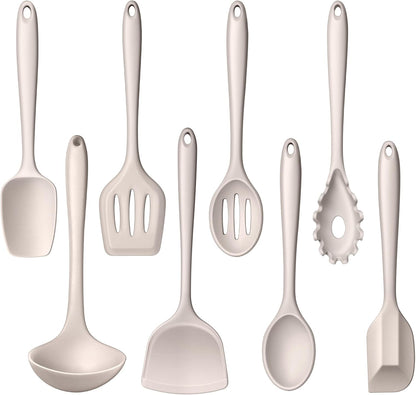LIANYU Non-Toxic Kitchen Cooking Utensils Set, 8Pcs Khaki Silicone Utensils