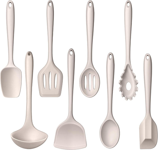 LIANYU Non-Toxic Kitchen Cooking Utensils Set, 8Pcs Khaki Silicone Utensils