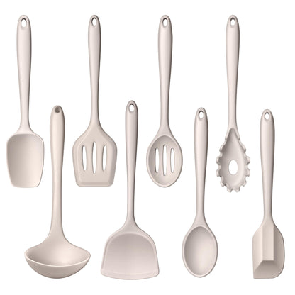 LIANYU Non-Toxic Kitchen Cooking Utensils Set, 8Pcs Khaki Silicone Utensils