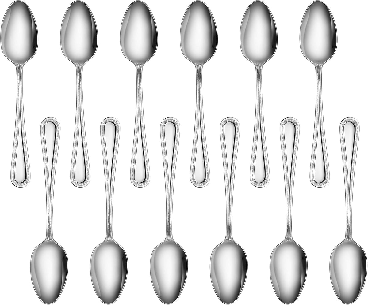 New Star Foodservice Bead Pattern 18/0 Stainless Steel Bouillon Spoon, 6.3-Inch, Set of 12, Commercial Grade