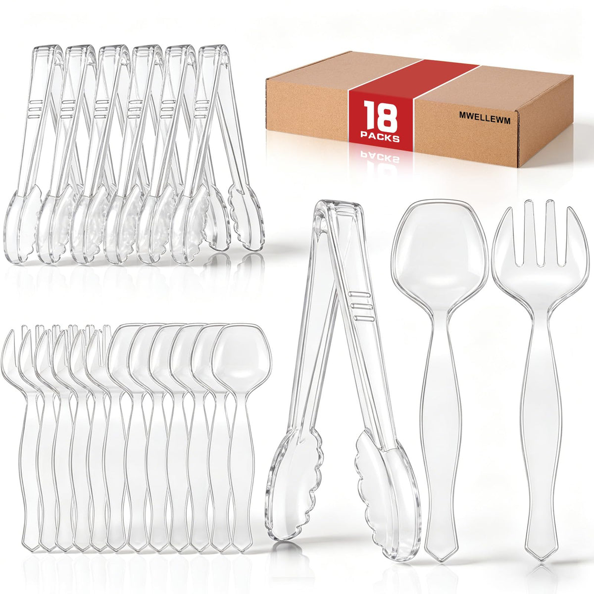 Mwellewm Plastic Serving Utensils Set, Disposable Tongs Spoons for Buffet