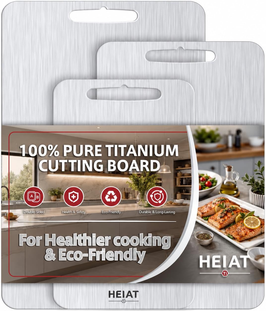 Titanium Cutting Board 3-Piece Set, 100% Pure Titanium Cutting Boards for Kitchen,Double-Sided Chopping Boards for Everyday Meal Prep