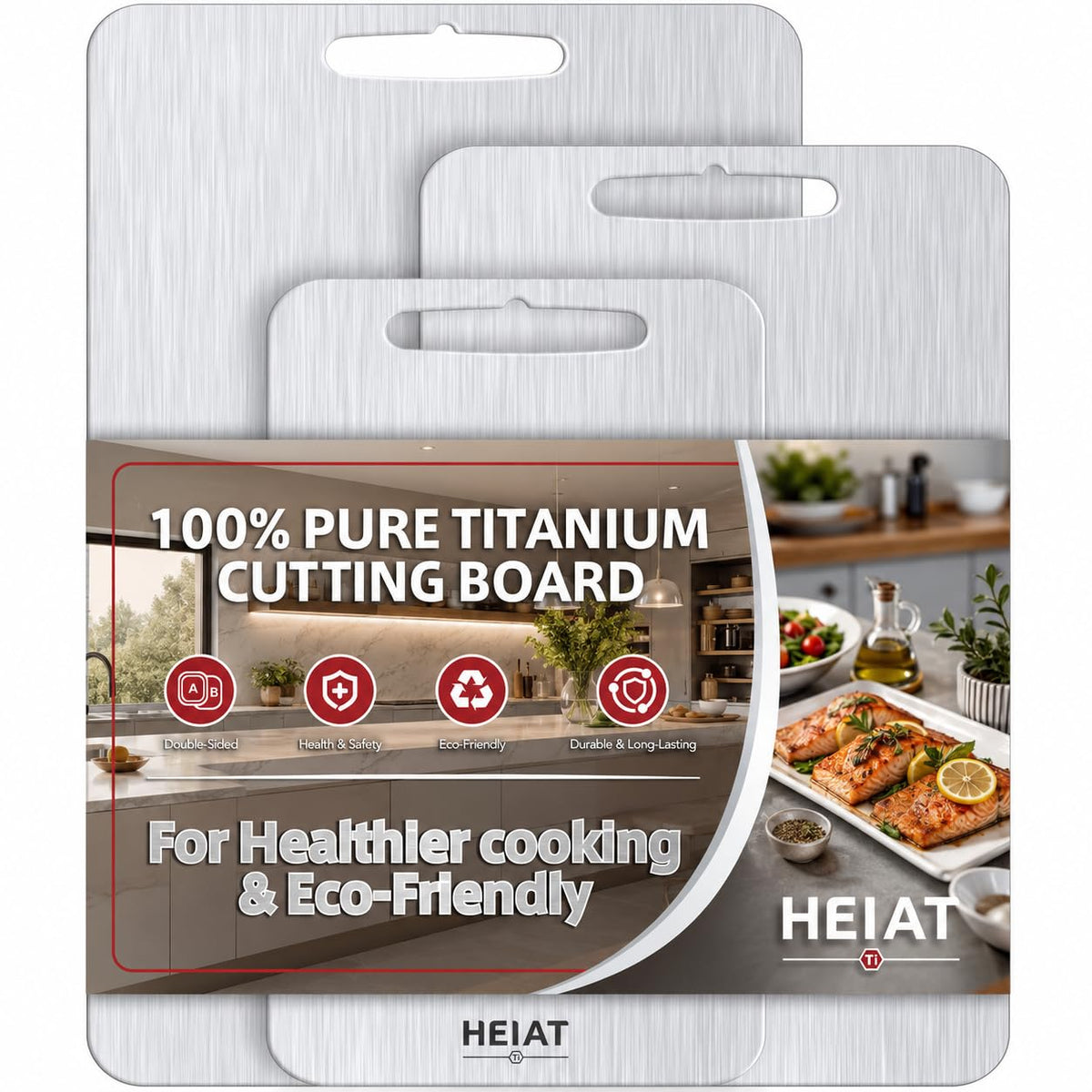 Titanium Cutting Board 3-Piece Set, 100% Pure Titanium Cutting Boards for Kitchen,Double-Sided Chopping Boards for Everyday Meal Prep