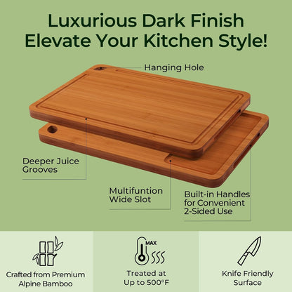 Keechee Bamboo Cutting Board, Durable Wood Cutting Boards for Kitchen with Deep Juice Grooves & Built-in Handles, Ideal Charcuterie & Chopping for Meat, Vegetables and Fruits Kitchen Gifts for Men