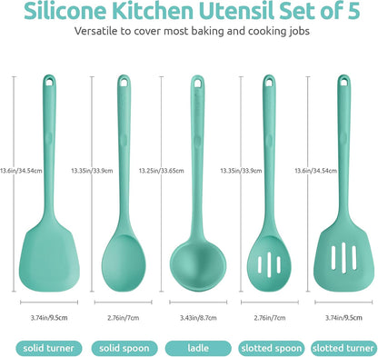 U-Taste Silicone Kitchen Cooking Utensil Set of 5, 13.6" Long, Aqua Sky