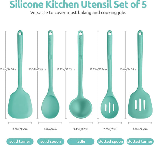 U-Taste Silicone Kitchen Cooking Utensil Set of 5, 13.6" Long, Aqua Sky