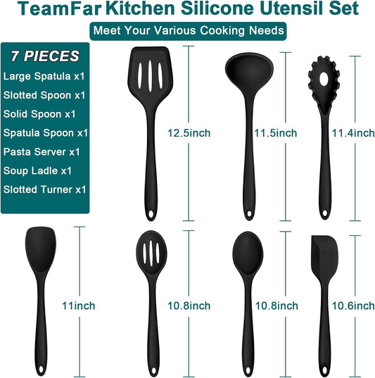 TeamFar Silicone Cooking Utensil Set of 7, Kitchen Cooking Utensil Set