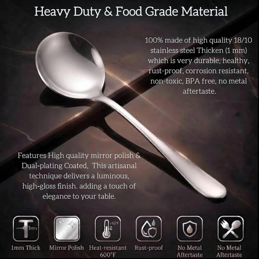 5 Color Soup Spoon set, Round Stainless Steel Bouillon Spoons 6-inch Metal Soup Spoon Flatware Set