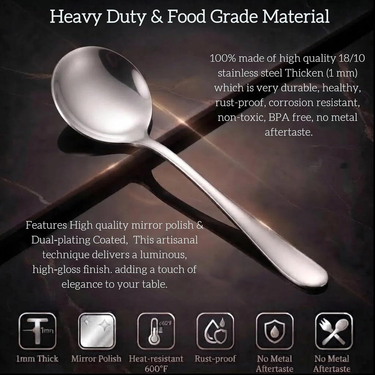 5 Color Soup Spoon set, Round Stainless Steel Bouillon Spoons 6-inch Metal Soup Spoon Flatware Set