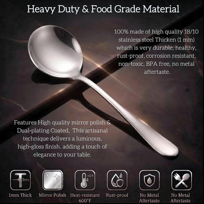 5 Color Soup Spoon set, Round Stainless Steel Bouillon Spoons 6-inch Metal Soup Spoon Flatware Set