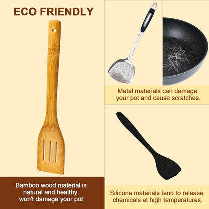 Eisinly 7-Piece Wooden Cooking Spoons, Natural Bamboo Utensil Set