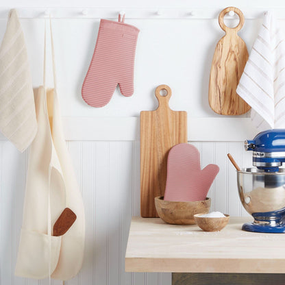 KITCHENAID Ribbed Soft Silicone Oven Mitt 2-Pack Set, 7.5"x13", Milkshake Tan