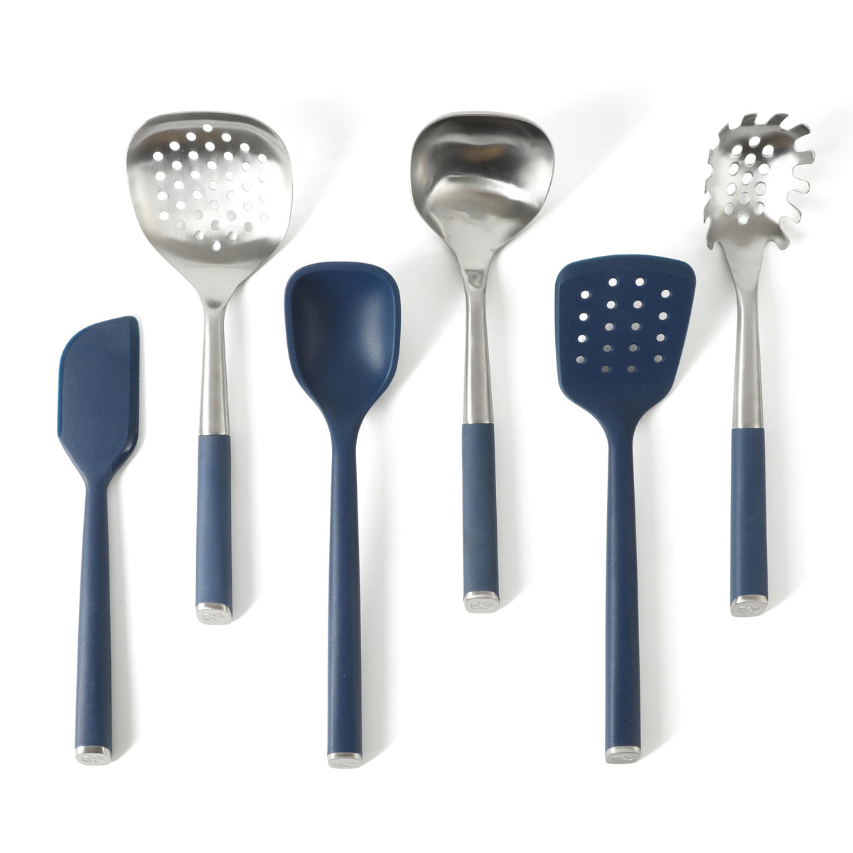 Calphalon Edge 6-Piece Stainless Steel and Silicone Kitchen Tool Set, Kitchen Utensil Set, Scraper, Skimmer, Spoon, Ladle, Turner, Pasta Server, Heat Resistant Nonstick Safe Cooking Utensils (Taupe)