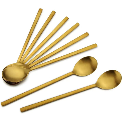 8-Piece Sturdy Korean Stainless Steel Cutlery Spoons, 8.5in Long-Handle Tableware Soup Spoons for Home, Kitchen Use,sohochic
