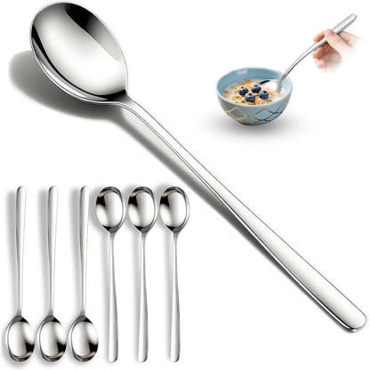Set of 6  Korean Soup Spoons, 8 Inch | 18/10 Stainless Steel, Long Handle, Rice and  Spoon, Dishwasher Safe