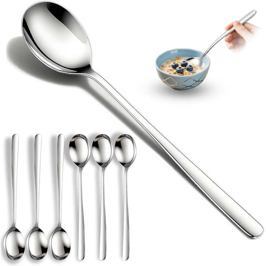 Set of 6  Korean Soup Spoons, 8 Inch | 18/10 Stainless Steel, Long Handle, Rice and  Spoon, Dishwasher Safe