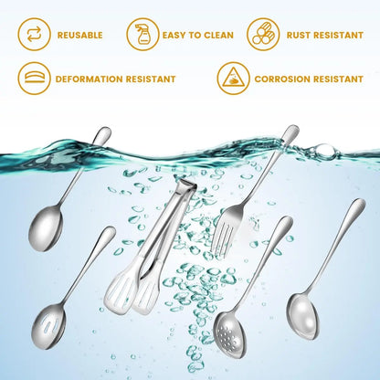 Serving Utensils Set for Partie, Silver Stainless Steel Metal Serveware Large Serving Spoons, Slotted Spoons, Forks, Tongs, Soup and Skimmer Spoon, Cake Server for Buffet, Catering, Entertaining 15pcs, Cutlery, Tableware
