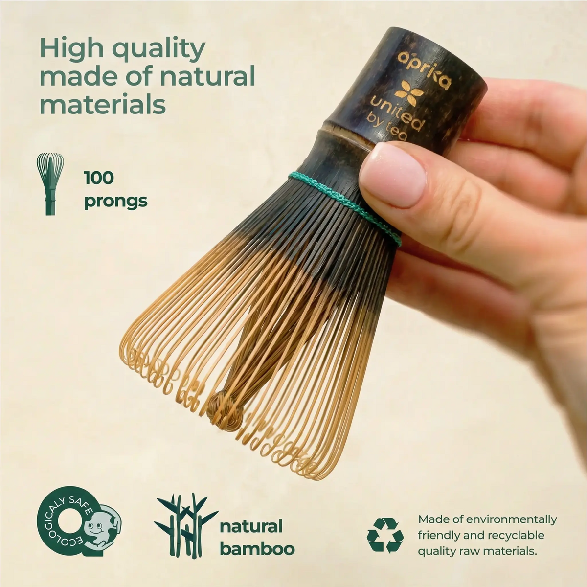 Aprika Life Dark Bamboo Matcha Whisk 100 Prongs - Thin Lightweight & Thick Eco-Friendly Chasen for Perfect Matcha Experience