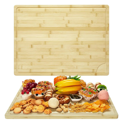 18" x 24" Extra Large Bamboo Cutting Board, Reversible Curved Butcher Block with Deep Juice Groove, Kitchen Chopping Board and Serving Tray for Meat, Cheese, Vegetables, BBQ
