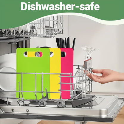 3pcs Plastic Cutting Boards for Kitchen, Flexible Cutting Mats for Cooking, 100% Non-Slip Cutting Board for Meat and Vegatables, and Dishwasher Safe