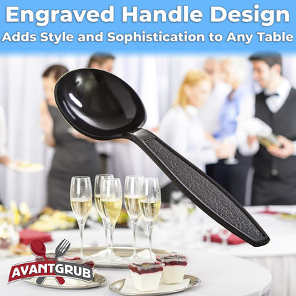 Extra Sturdy, Pro-Grade Plastic Soup Spoons 50 CT. Black, Heavy Duty Recyclable Utensils for Soups, Stews, Chili and Gumbo. Heavyweight Round Spoon is Perfect for Restaurants, Diners and Catering