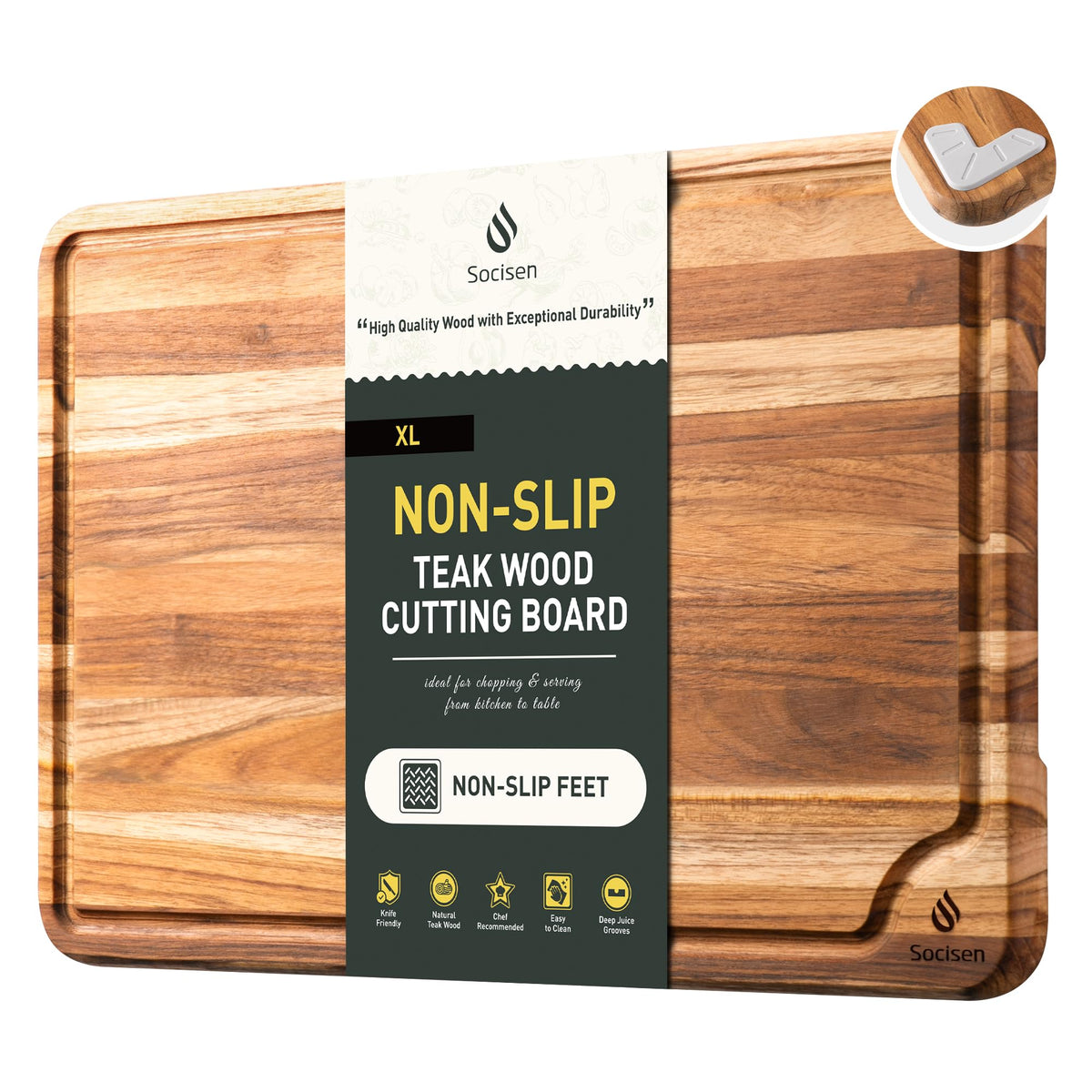 3 Pack Teak Cutting Boards for Kitchen Wood Wooden Cutting Boards Non Toxic