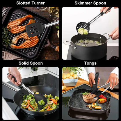 E-far Silicone Cooking Utensils Set, 7-Piece Black Kitchen Utensils Set