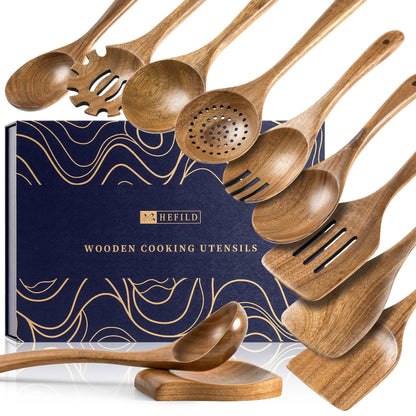 Wooden Spoons for Cooking, 10-Piece Acacia Wood Cooking Utensil Set