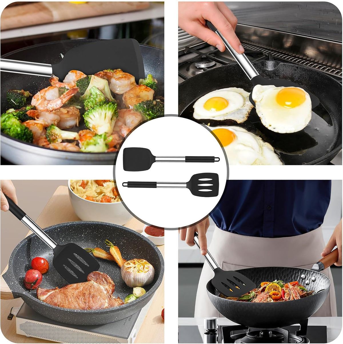 TeamFar Kitchen Utensils, 4 PCS Silicone Cooking Utensils Spatula Spoon Set