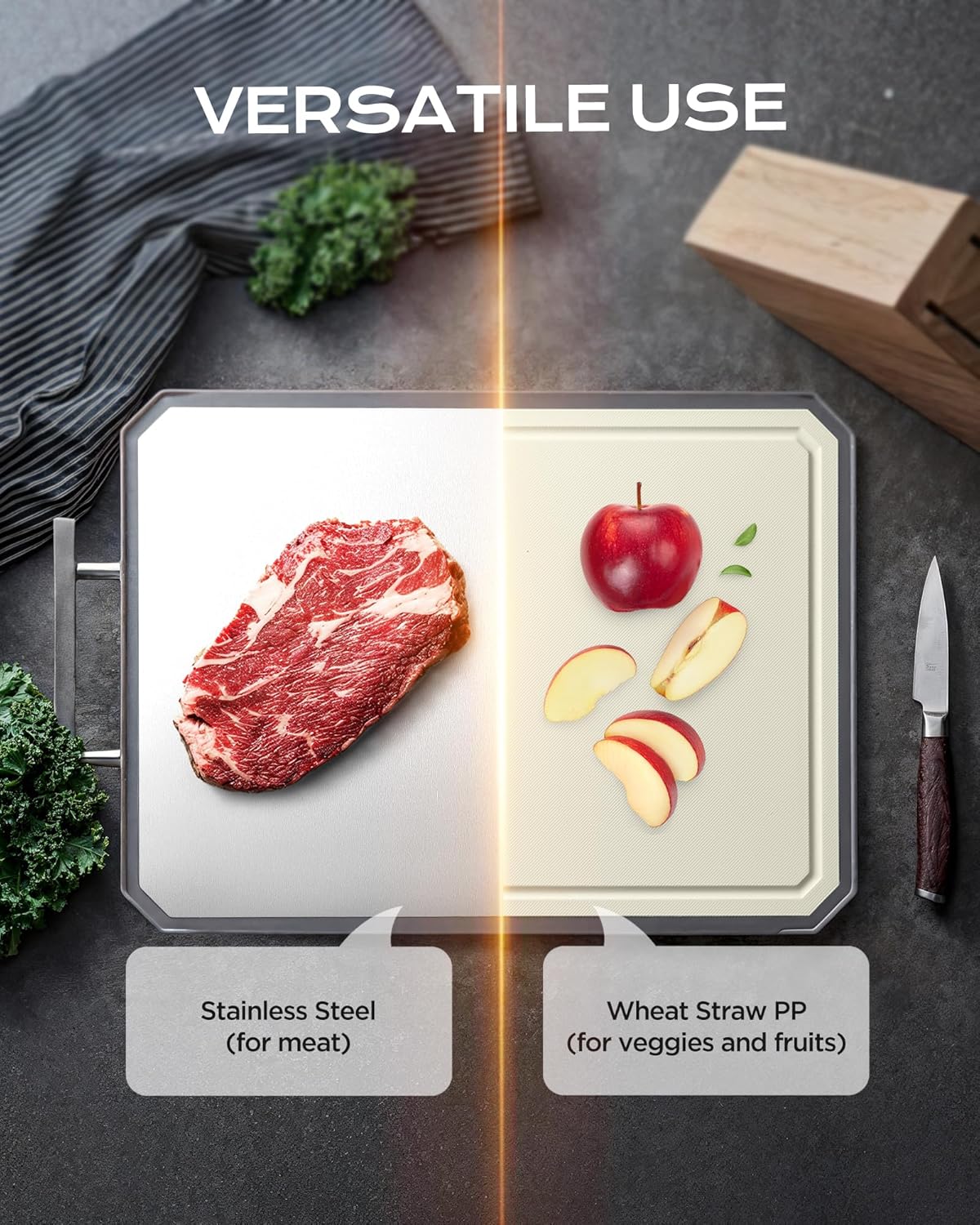 SNOWCLAD Stainless Steel Cutting Board,Non Toxic chopping for kitchen