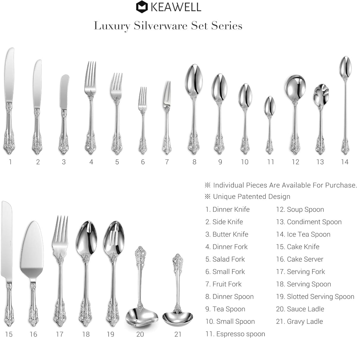 KEAWELL Gorgeous 4-Piece 18/10 Stainless Steel Soup Spoon Set (Silver)