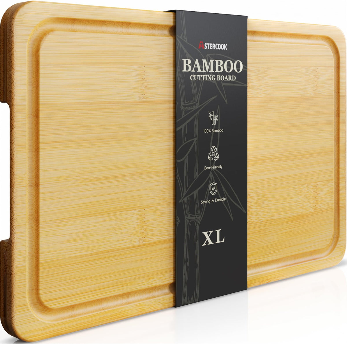 Astercook Deep-Carbonized Bamboo Cutting Boards for Kitchen with Wood Storage Stand, Reversible Charcuterie & Chopping Boards with Juice Grooves and Easy-Grip Handles, Fathers Day Gift for Men