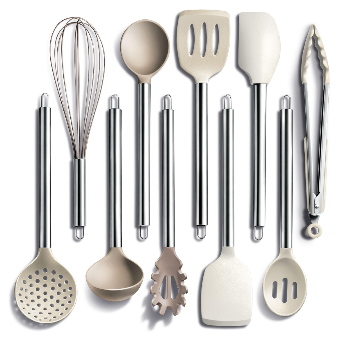 COOK WITH COLOR Silicone Cooking Utensils, Kitchen Utensil Set, Easy to Clean Silicone Kitchen Utensils, Cooking Utensils for Nonstick Cookware, Kitchen Gadgets Set, 10 Pieces, Grey Ombre