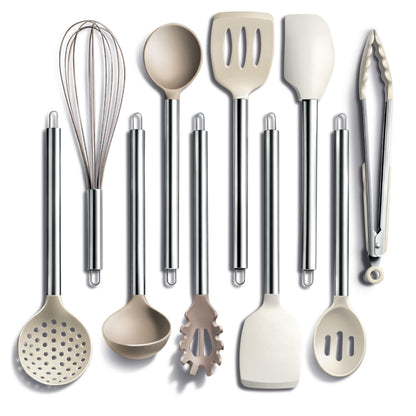 COOK WITH COLOR Silicone Cooking Utensils, Kitchen Utensil Set, Easy to Clean Silicone Kitchen Utensils, Cooking Utensils for Nonstick Cookware, Kitchen Gadgets Set, 10 Pieces, Grey Ombre