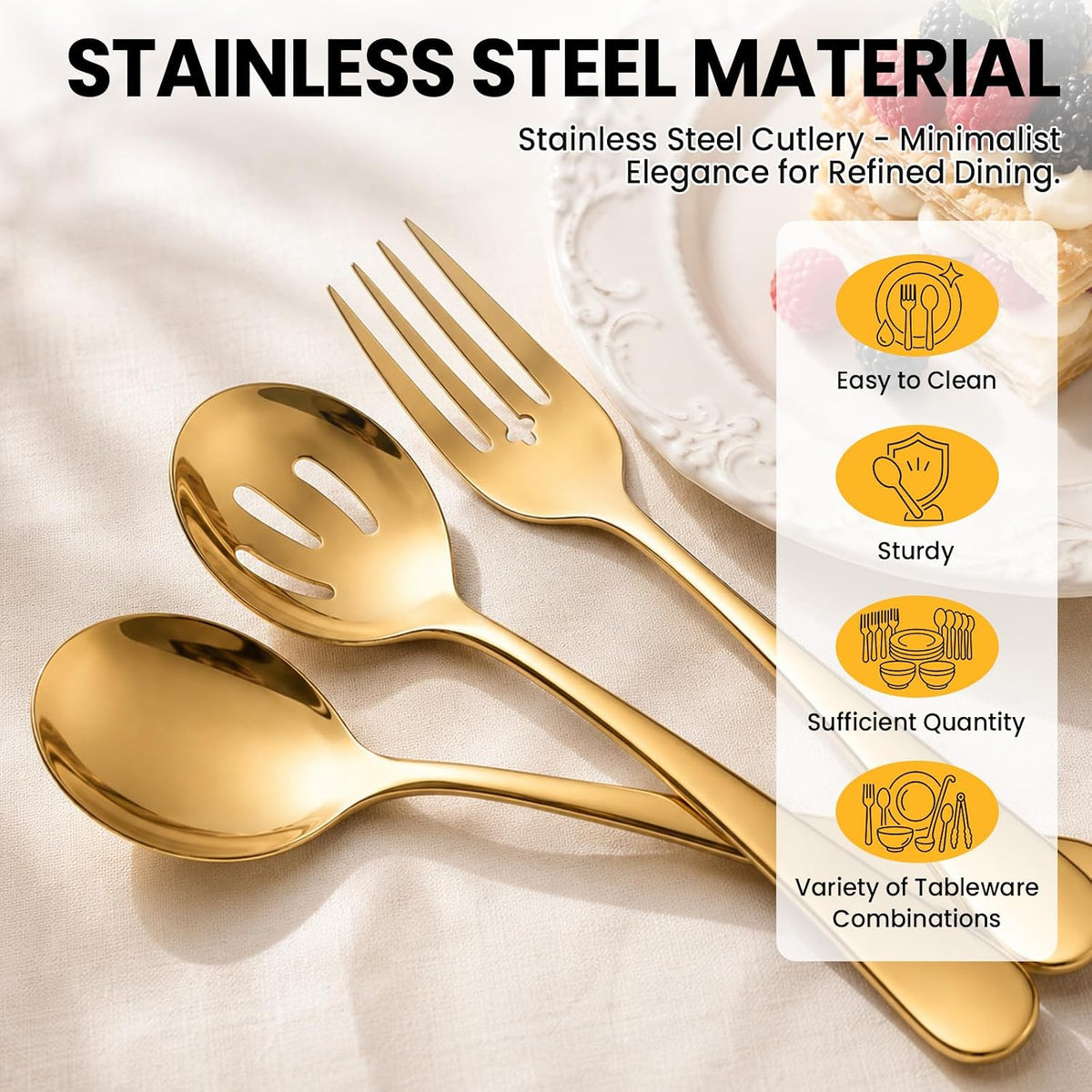 6-Piece Gold Serving Utensil Set, Serving Spoons for Buffet