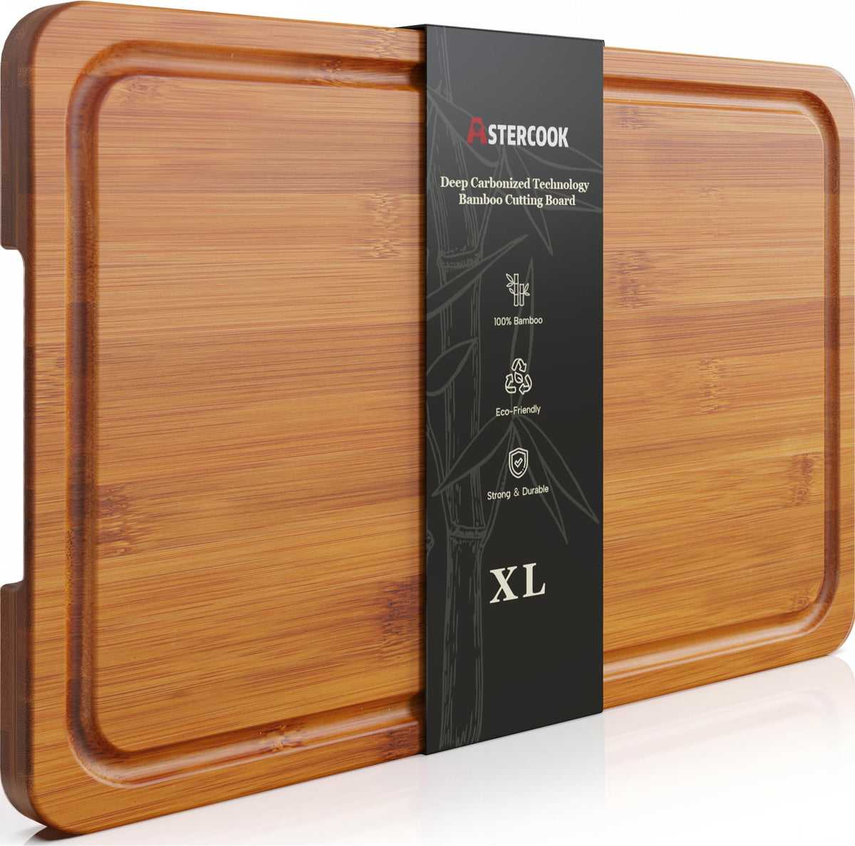 Astercook Deep-Carbonized Bamboo Cutting Boards for Kitchen with Wood Storage Stand, Reversible Charcuterie & Chopping Boards with Juice Grooves and Easy-Grip Handles, Fathers Day Gift for Men